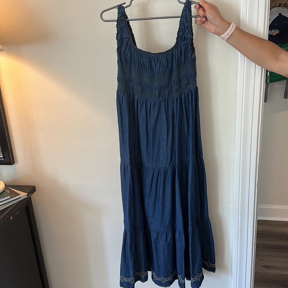 Medium Denim Sleeveless Smocked Maxi Dress - Picture 2 of 6